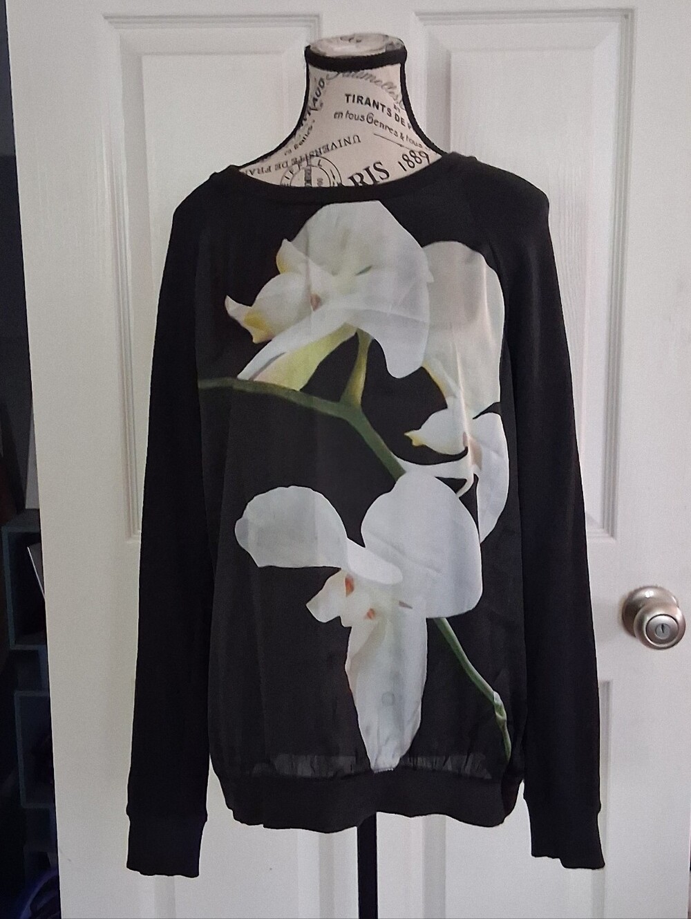 Altuzarra Black Ribbed Trim Sweatshirt with White Floral Satin Body Panel XL
